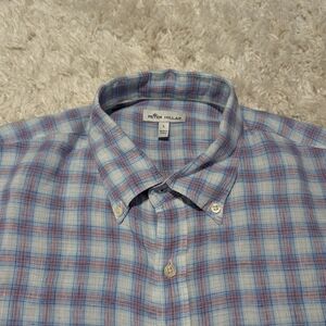 Peter Millar Light Blue and Pink Plaid Button-Down Shirt